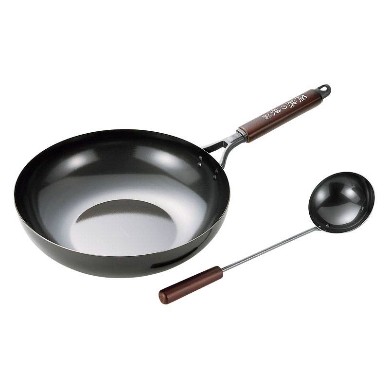 燕熟の技 鉄製いため鍋30㎝ お玉付　(1100013770)