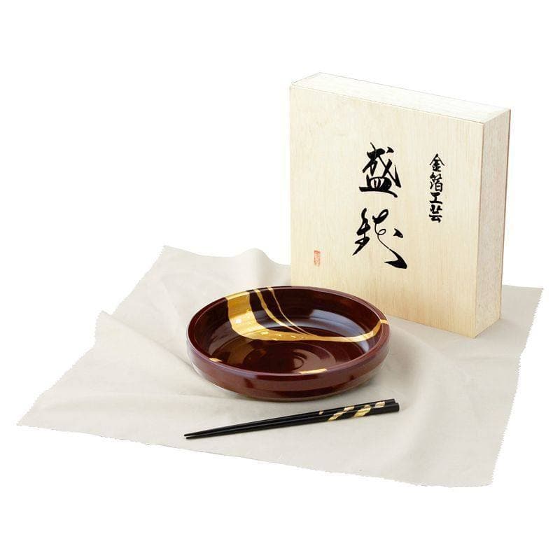 純金箔工芸 溜塗 金彩 8.0轆轤盛鉢 (箸付)(木箱入)　(1100020133)