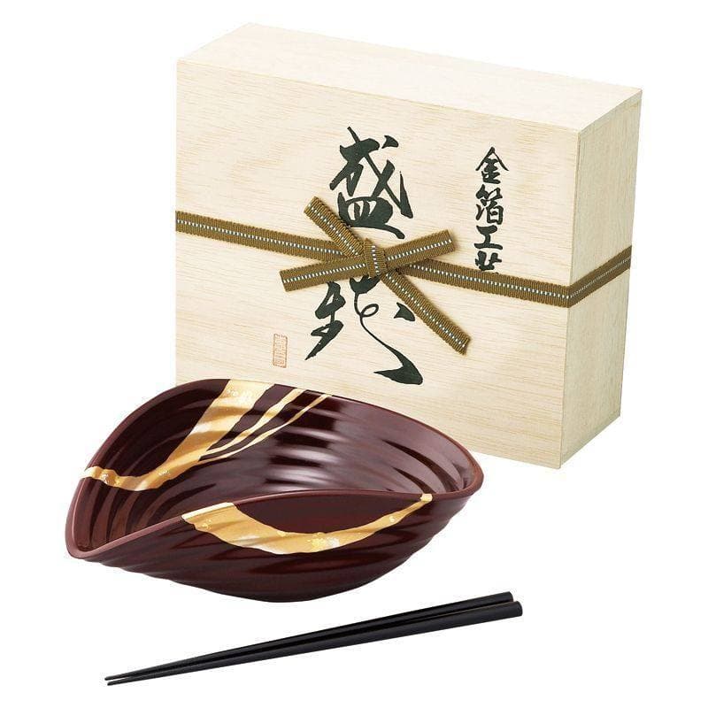 純金箔工芸 溜塗 金彩 なごみ盛器 (箸付)(紐付き木箱入)　(1100023240)