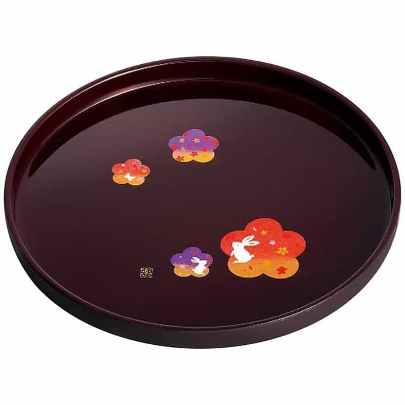 中西工芸　宴うさぎ　溜塗丸盆（八寸）　(1100028664)