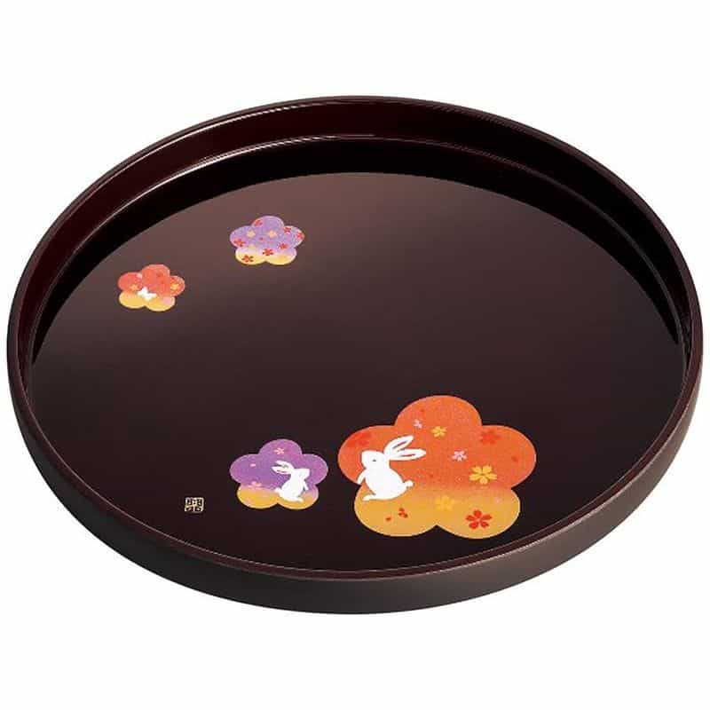 中西工芸　宴うさぎ　溜塗丸盆（尺丸）　(1100028665)