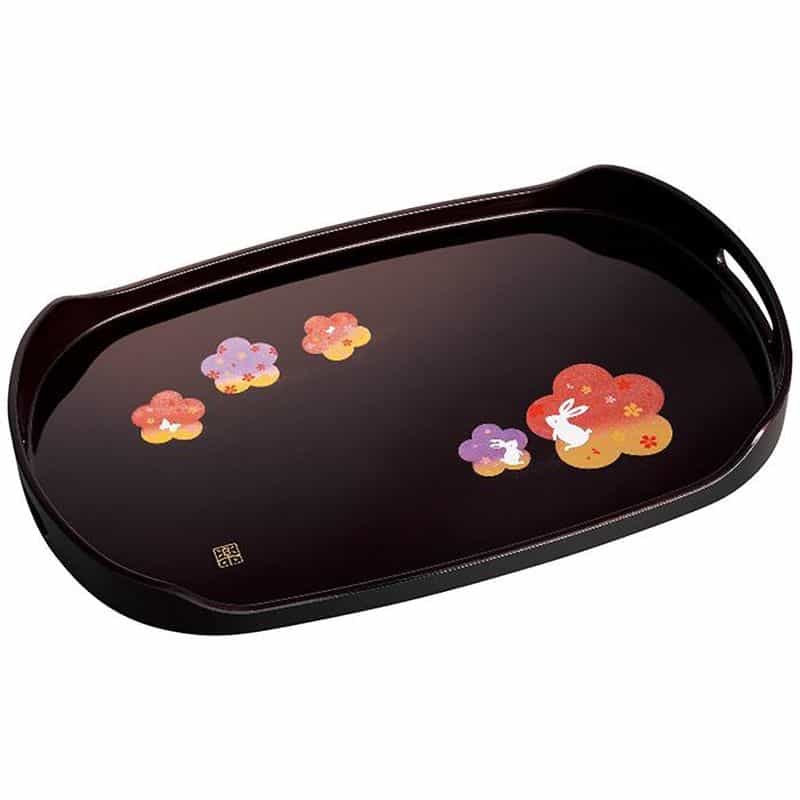 中西工芸　宴うさぎ　溜塗長手盆（尺五）　(1100028666)