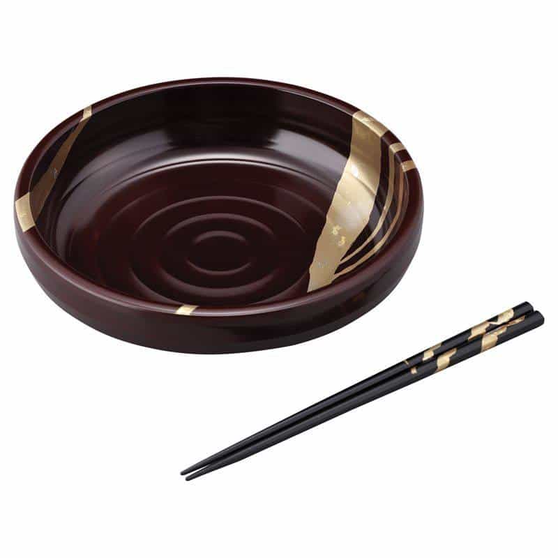 純金箔工芸 溜塗 金彩 ８ 山路盛鉢（箸付）　(1100029194)