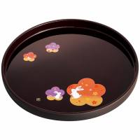 宴うさぎ　溜塗丸盆（尺丸）