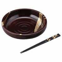 純金箔工芸 溜塗 金彩 ８ 山路盛鉢（箸付）